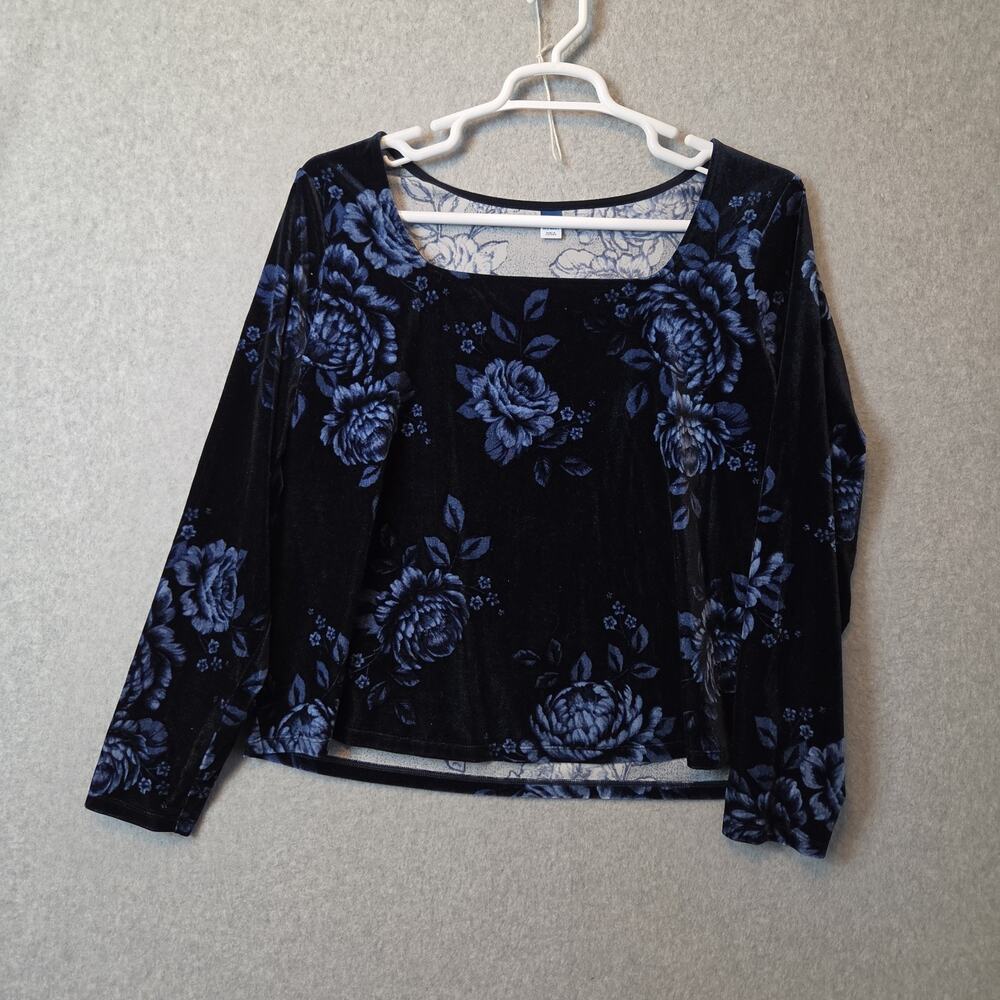 NWT Old Navy Black Floral Velvet Romantic LS Fitted Square Neck Blouse Plus 3X